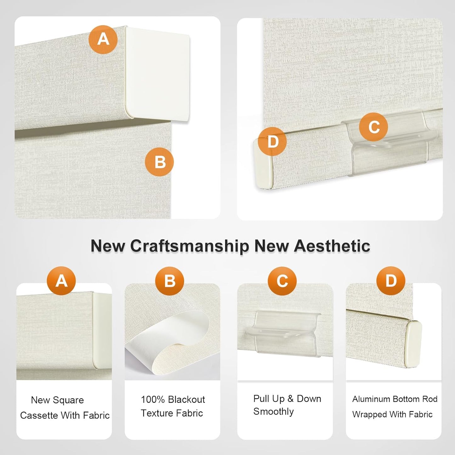 Persilux Blackout Shades for Windows Cordless Roller Blinds, Roller Windows Shades for Home with Fabric Attached Valance, UV Protections Easy Installation for Door/Office, Limestone(20" W x 56" H)