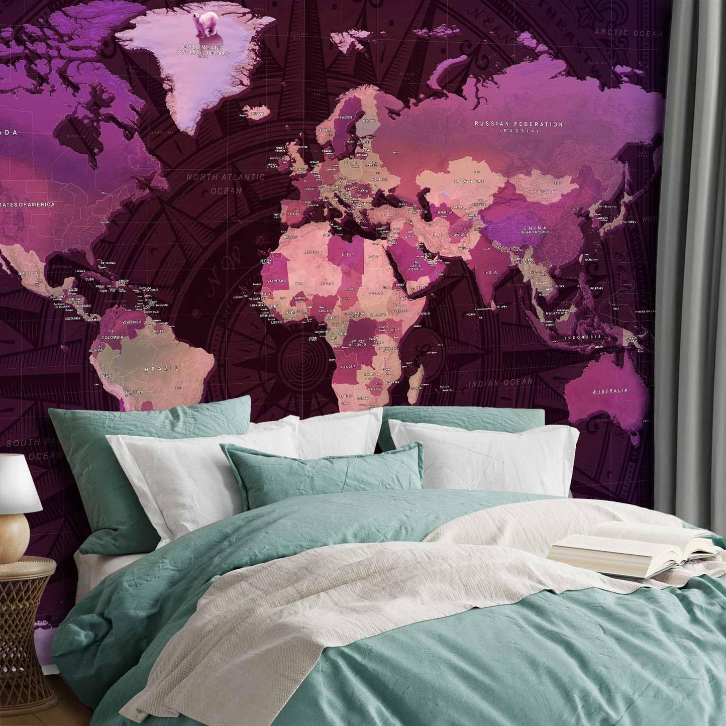 artgeist Wall Mural World Map 193x138 in - XXL Peel and Stick Self-Adhesive Wallpaper Removable Large Sticker Foil Wall Decor Print Picture Image Design Map of The World k-A-0273-a-a