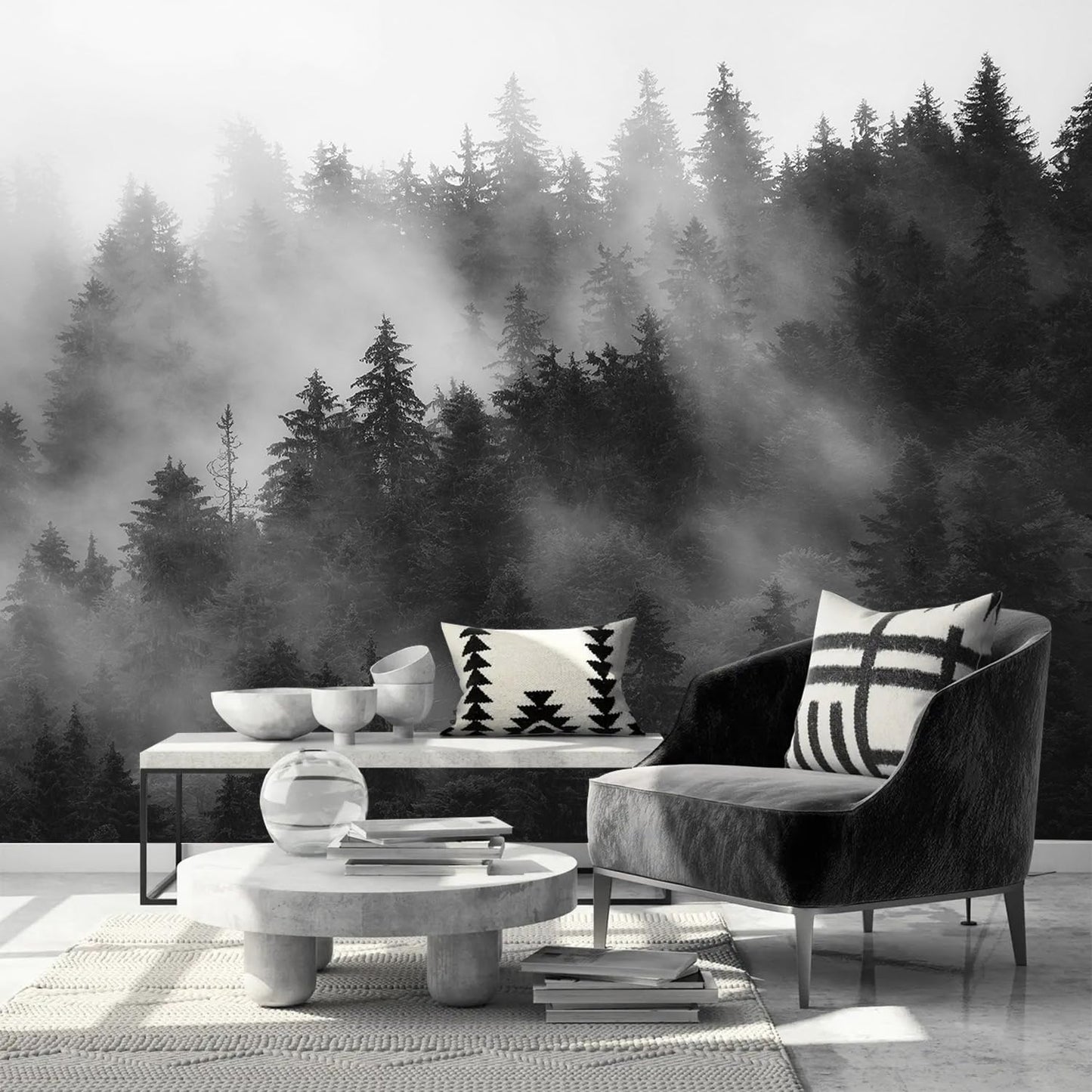 AFZEVEB-Dark Misty Forest Wallpaper Wall murals for Bedroom 114"x74" (Not Peel and Stick)