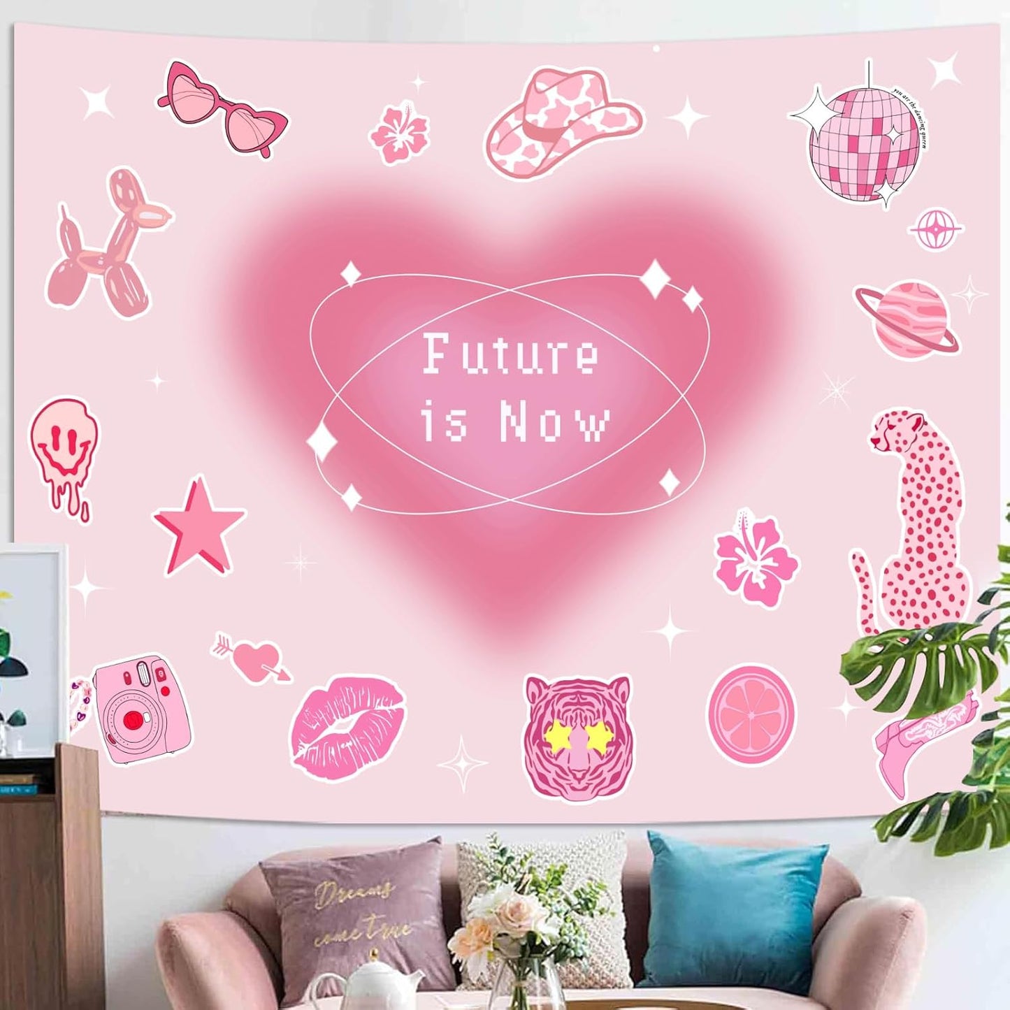 Lunerfex Y2K Tapestry Pink Wall Tapestry, Cute Tapestries for Bedroom Funny Tapestries Wall Hanging for Bedroom Living Room Decor Pink-4 44"x60"