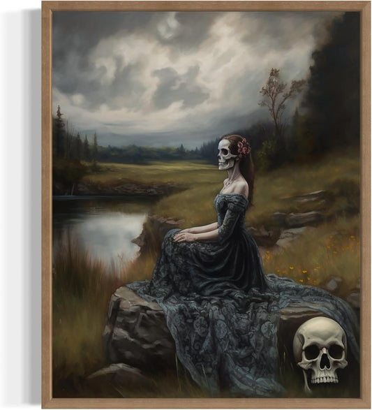 Widow Ghost Poster Art Print, Halloween Scary Vintage Wall Art Academia Spooky Painting Decoration for Horror Prints, Gothic Posters Bedroom Decor 89 (Widow Ghost, 8 x 10 inches, Wood Frame)