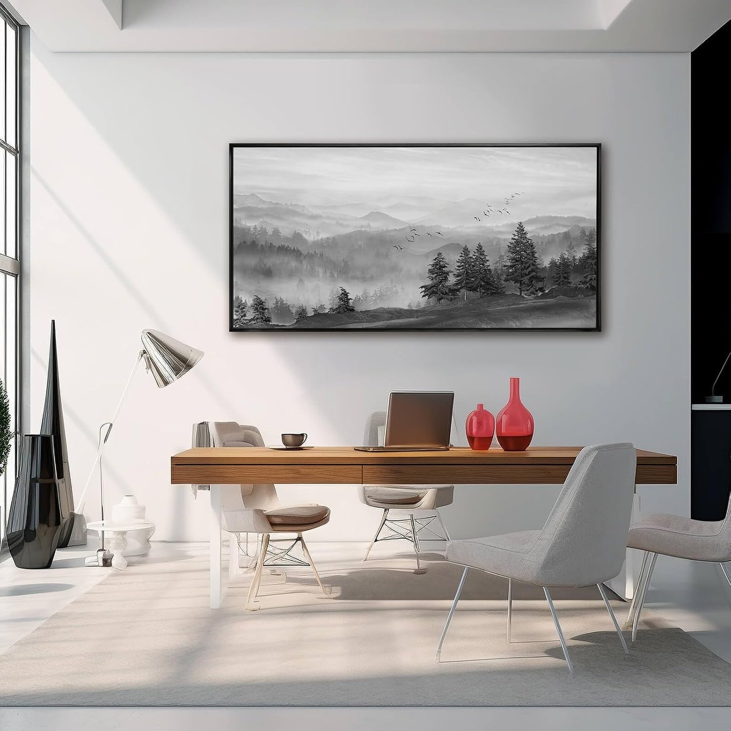 Canvas Wall Art Forest Wall Art Tree and Bird Pictures Framed Artwork for Living Room Bedroom Kitchen Office Wall Decor 24x48 Inch