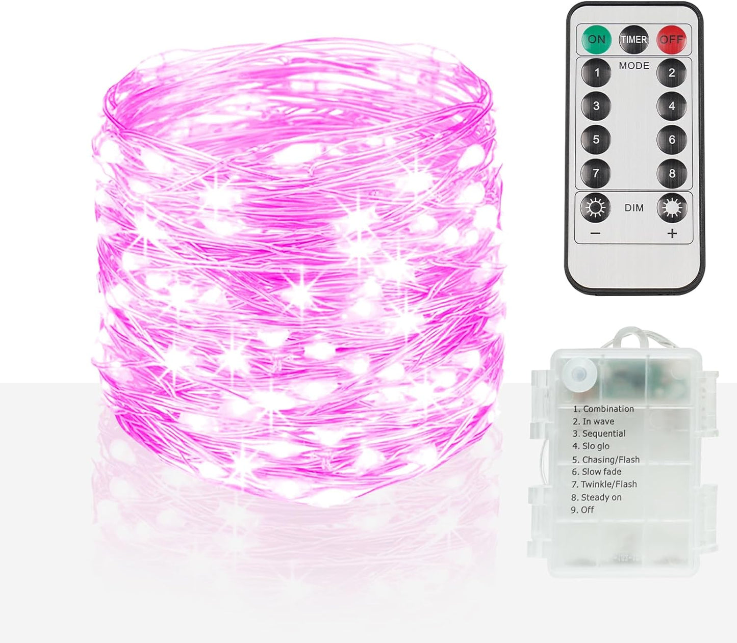 suddus Pink Fairy Lights Battery Operated Outdoor Waterproof, 33ft 100 Led String Lights with Remote, Twinkle Lights for Bedroom, Dorm, Tapestry, Christmas, Party Decorations