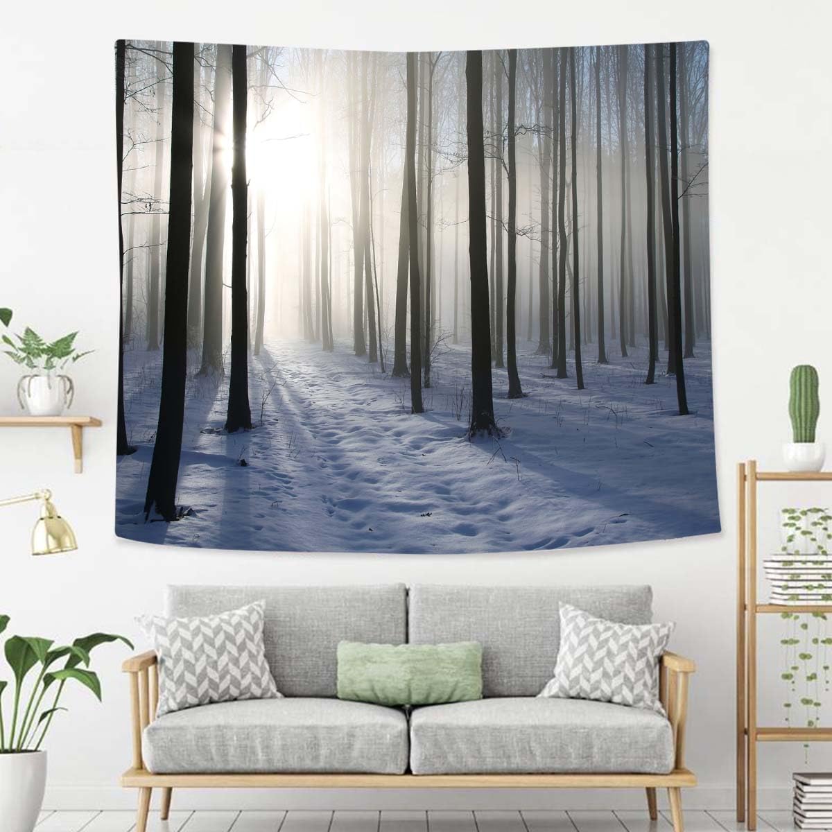 Winter Tapestry For Bedroom Path In Winter Forest On A Misty Morning Tapestries Wall Hanging For Living Room Dorm Office 60×50 In