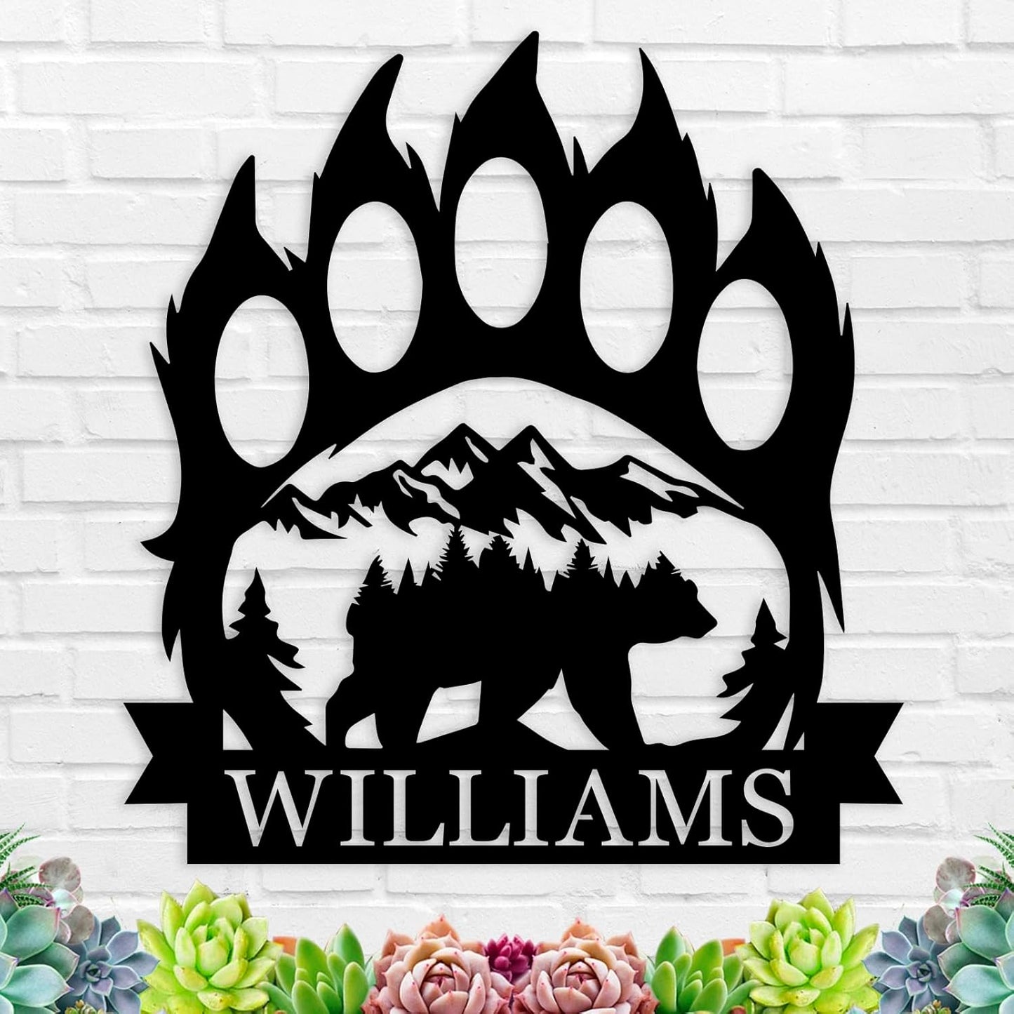 Personalized Bear Paw Metal Wall Decor, Rustic Forest Bear Wilderness Sign, Forest for Living Room Indoor Decor, Rustic Cabin Hunting Bear Paw Signs