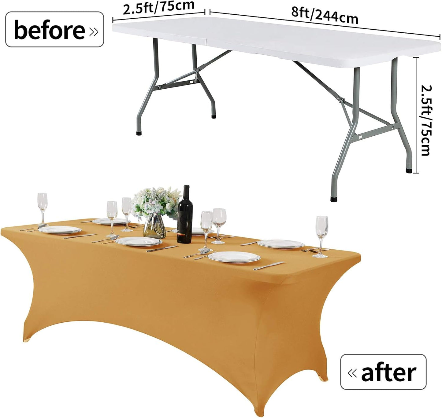 Spandex Table Cover for 8FT or 4ft or 6ft Table Universal Fitted Stretch Tablecloth for Party, Banquet, Wedding and Events-Gold