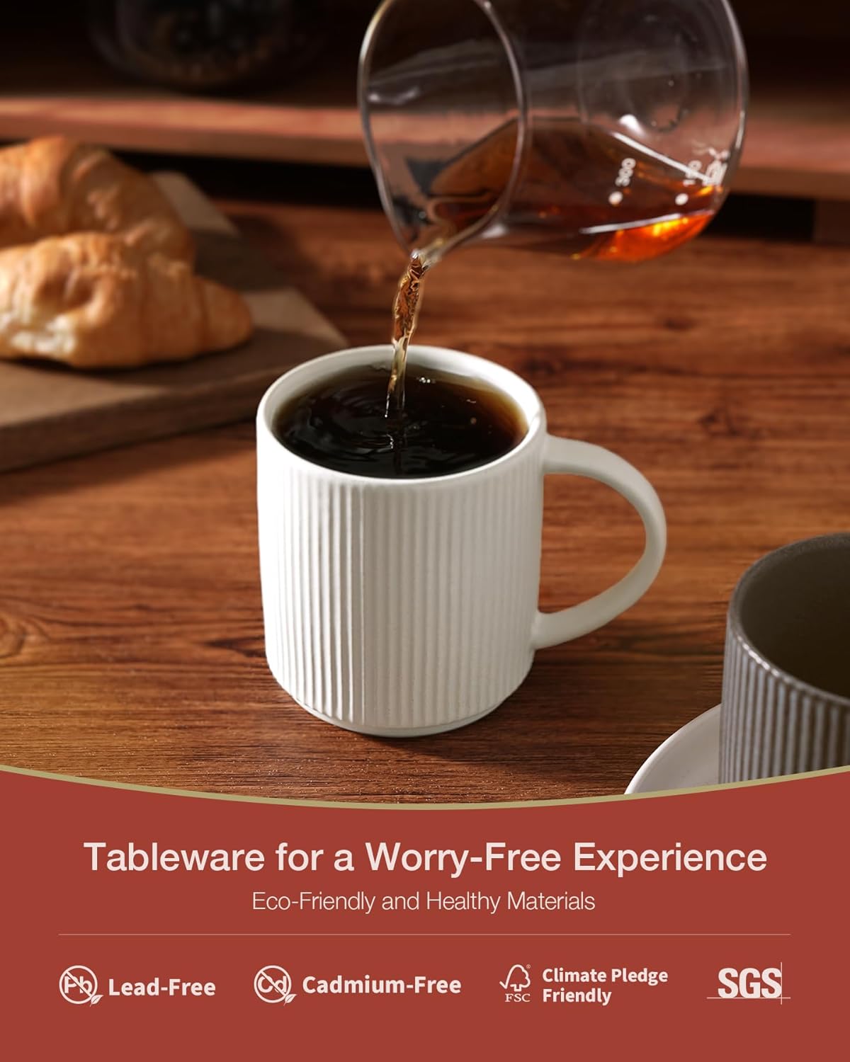 famiware Coffee Mug Set for 6, Star 12 oz Catering Mugs Cup Set with Handle for Coffee, Tea, Cocoa, Milk - Ceramic Stoneware Drinkware Set, Matte White + Matte Black