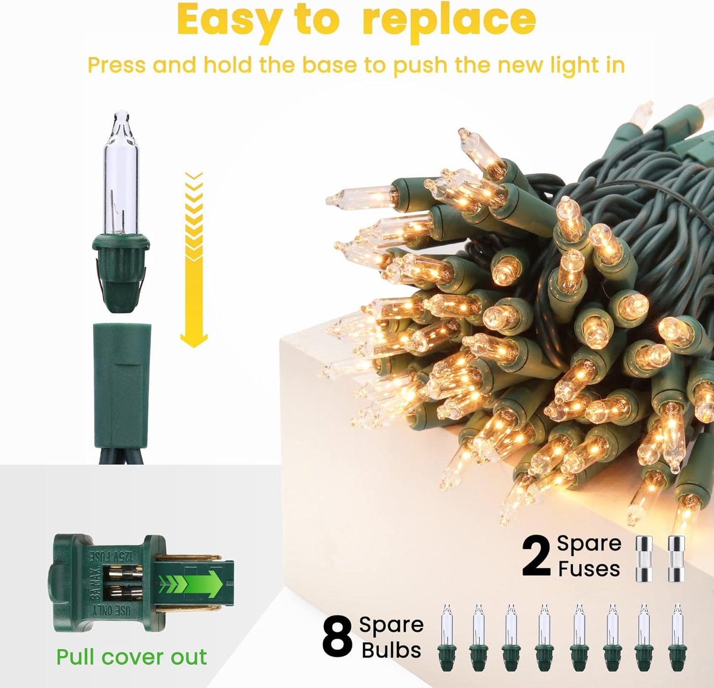 Toodour Clear Christmas Lights, 75ft 300 Count Incandescent Indoor Outdoor String Lights, UL Certified Connectable Green Wire Mini Bulb Light for Home, Party, New Year, Xmas Tree Decor - Warm White