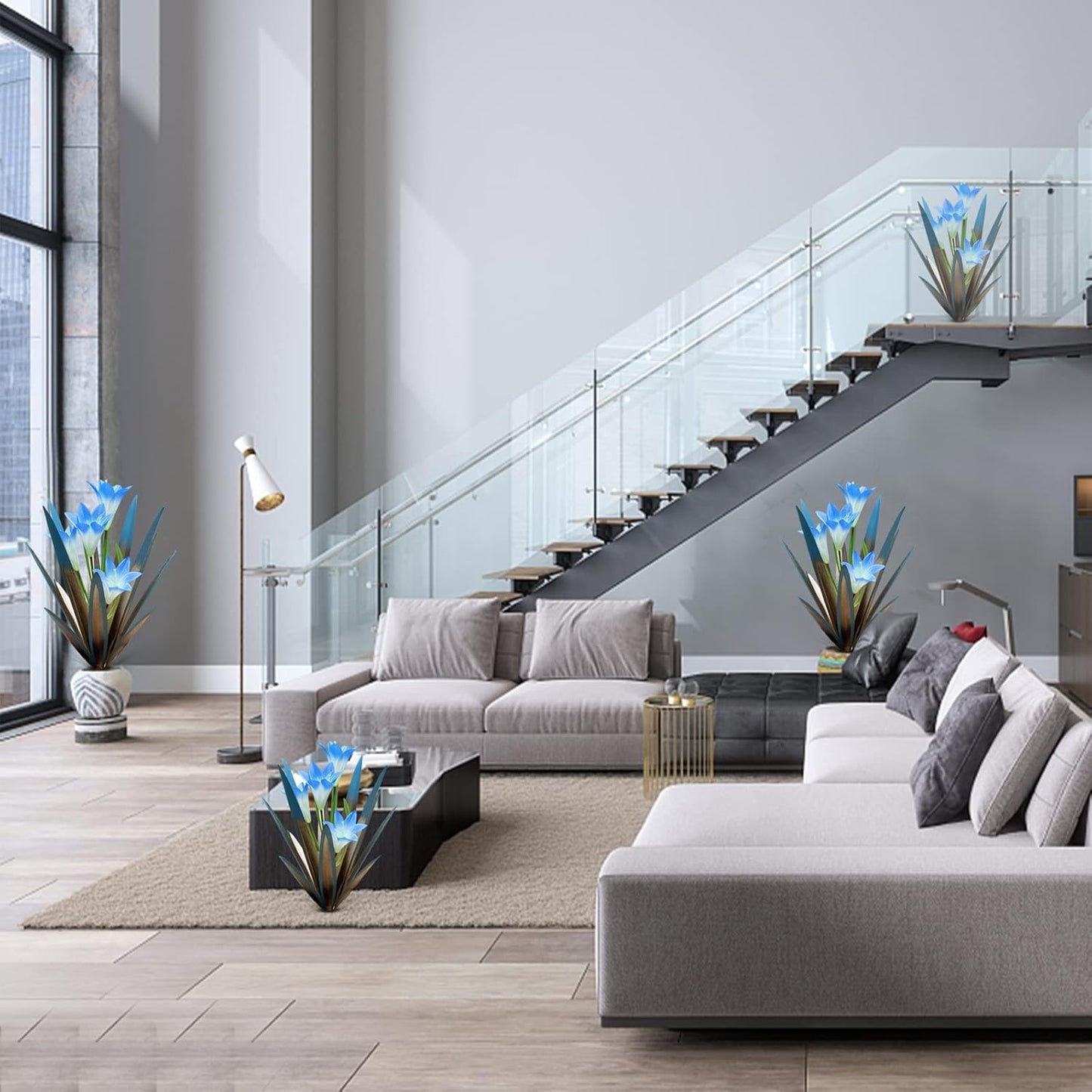 Homight Metal Agave Plant Outdoor Decoration Outdoor Garden Decoration Lily Mexican Yard Art Plant Garden Agave Lily Decorative Garden Gift… (2 Big Blue Lilies)