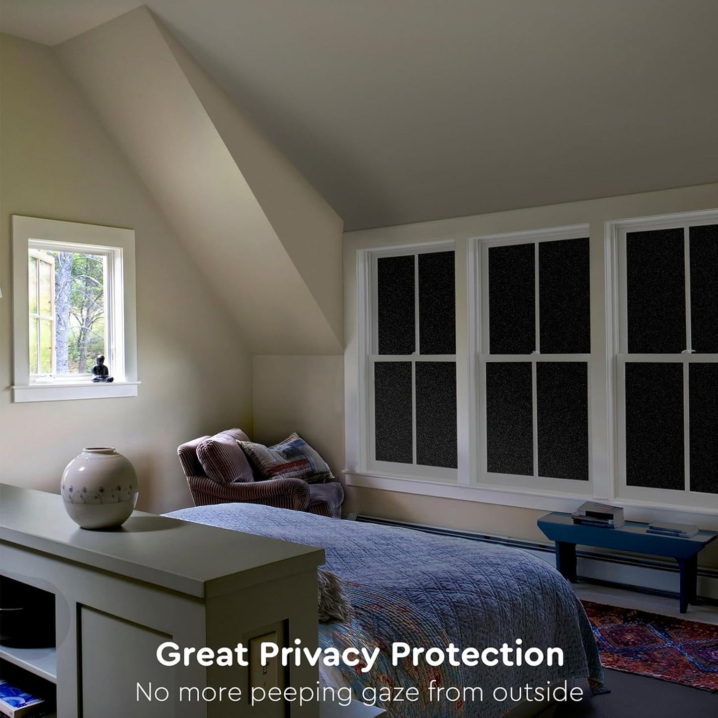 Kromapolis Blackout Window Privacy Film Total Light Blocking Room Darkening Window Covering, Removable Static Cling Frosted Glass Tint, Non-Adhesive, Black 23.6'' x 157.4''