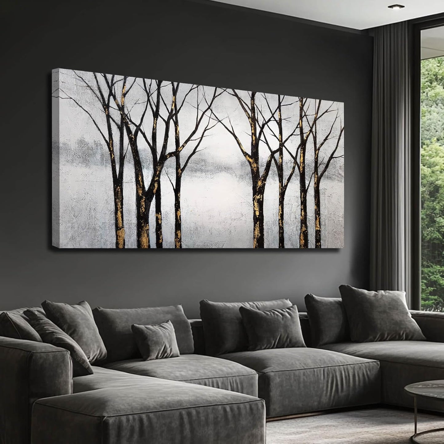 Black Wall Pictures Tree Wall Art Canvas Wall Decoration Large Home Decor White Poster Art Gold Office Artwork 29"x58"