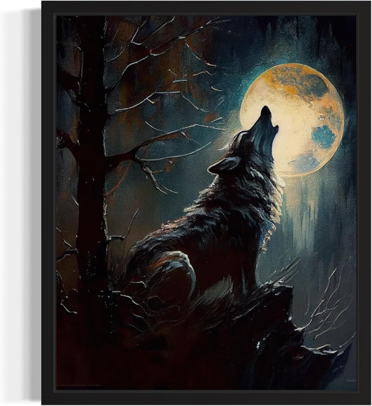 Wolf howling Poster Art Print, Halloween Scary Vintage Wall Art Academia Spooky Painting Decoration for Horror Prints, Gothic Posters Bedroom Decor 89 (Wolf howling, 16 x 20 inches, Unframed)