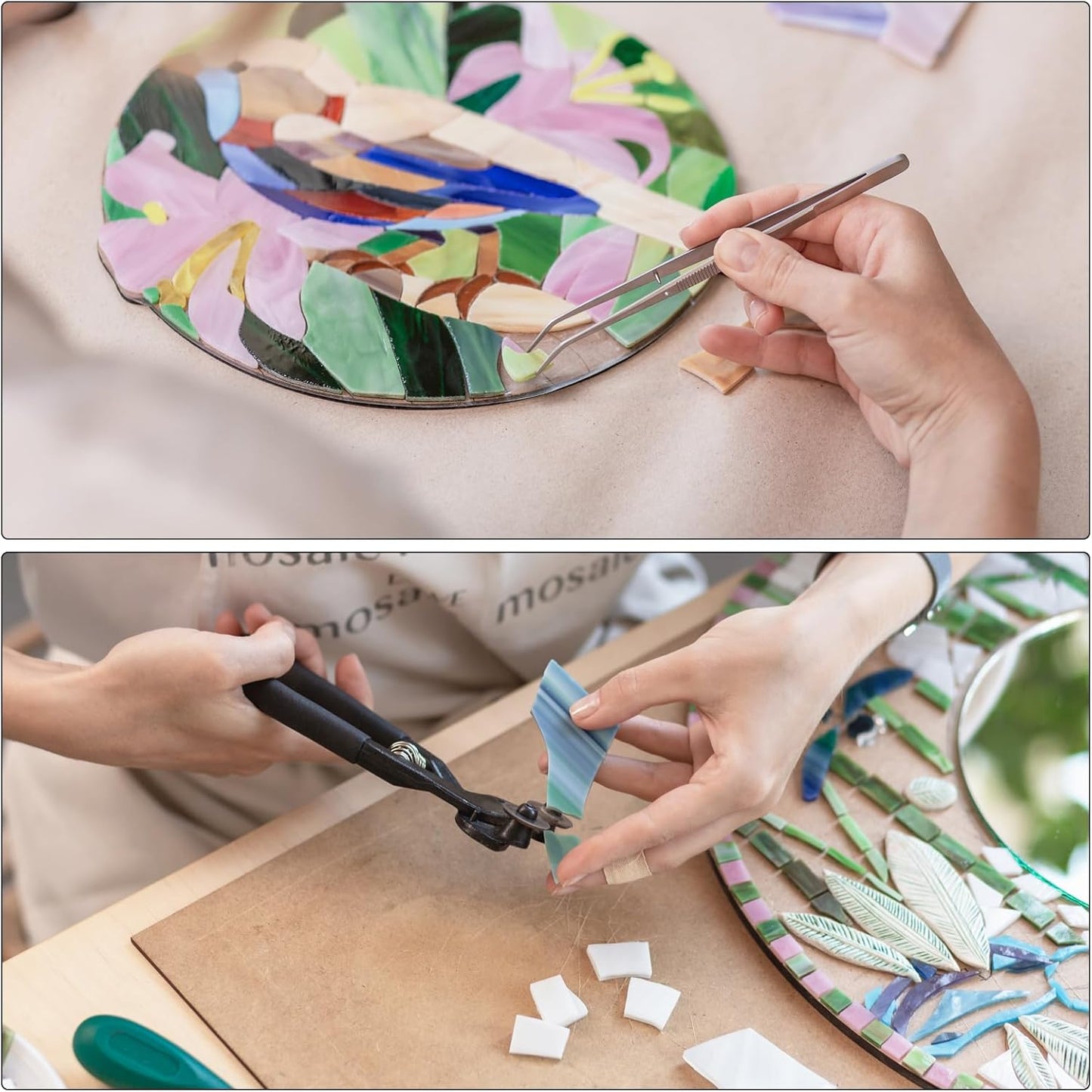 MECCANIXITY Set of 2 Glass Mosaic Tiles for Craft, Stained Glass Mosaic Tiles Bulk for Craft DIY Hobbies Art Project Ink Series