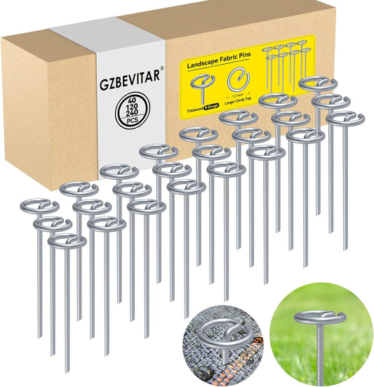 Landscape Fabric Pins, Thickened 8 Gauge Circle Top Landscape Pins, Not Easy to Bend 6 inch Galvanized Landscape Fabric Stakes, More Holding Power Than U-Shape Garden Staples (240)