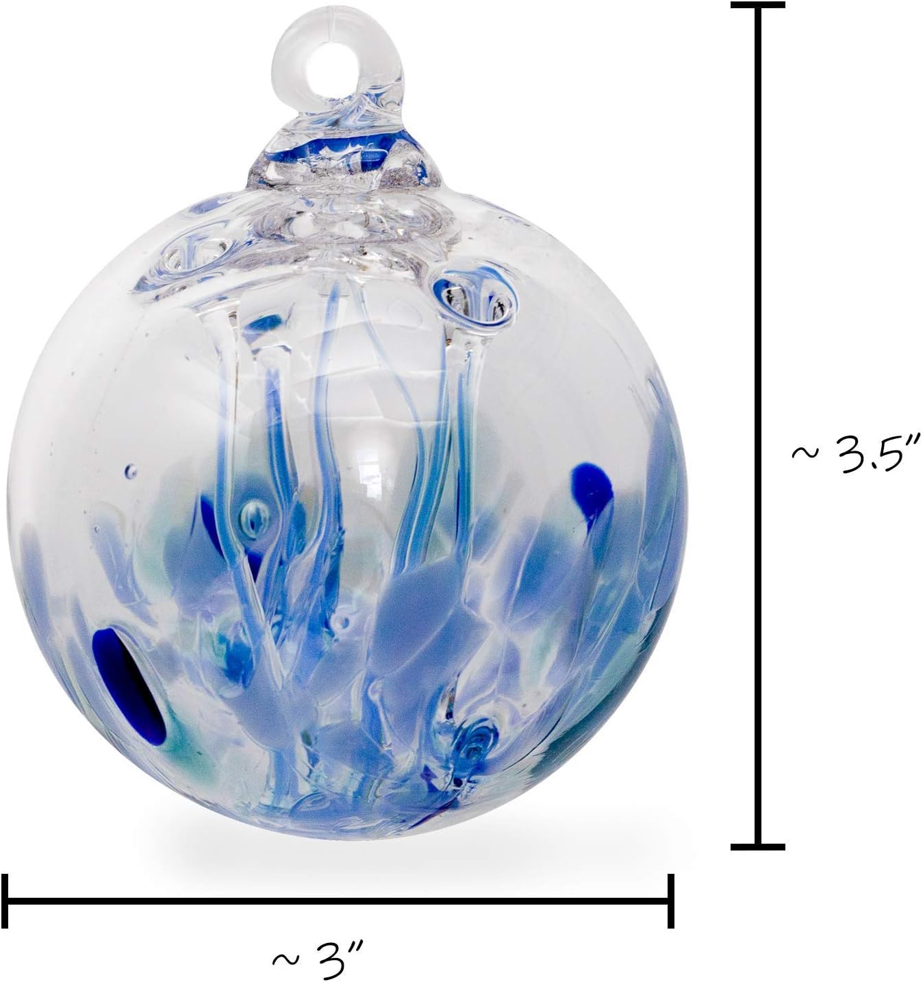 Luke Adams Glass | 3" Mini Glass Tree of Life | Handmade Ornament | Hanging Garden Gazing Ball | Indoor Outdoor Home Décor | (Blue)