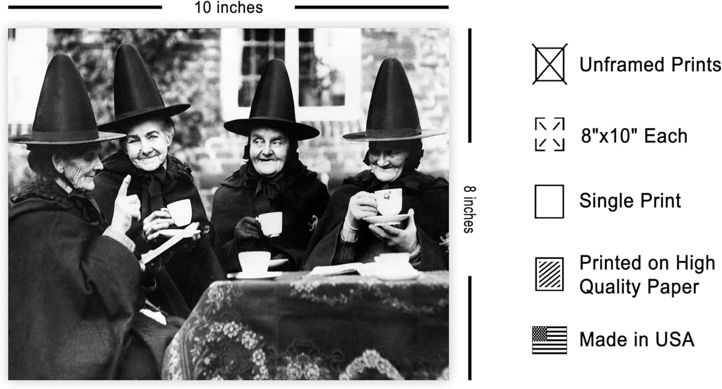 Poster Master Vintage Witches Tea Party Poster - Retro Witchcraft Print - Halloween Art - Gift for Men & Women - Funny Gothic Decor for Living Room, Bedroom, Kitchen or Dorm - 8x10 UNFRAMED Wall Art