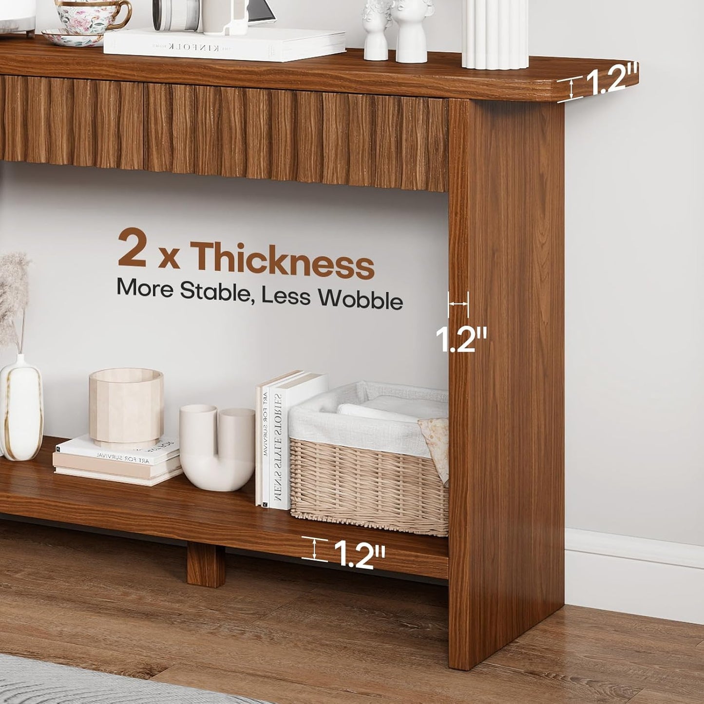 BECHAEO Mid Century Modern Console Table with Drawers, 51" Large 2-Tier Narrow Console Table with Storage Shelf, Sofa Station Behind The Couch, Accent Tables for Entryway, Hallway, Rustic Brown