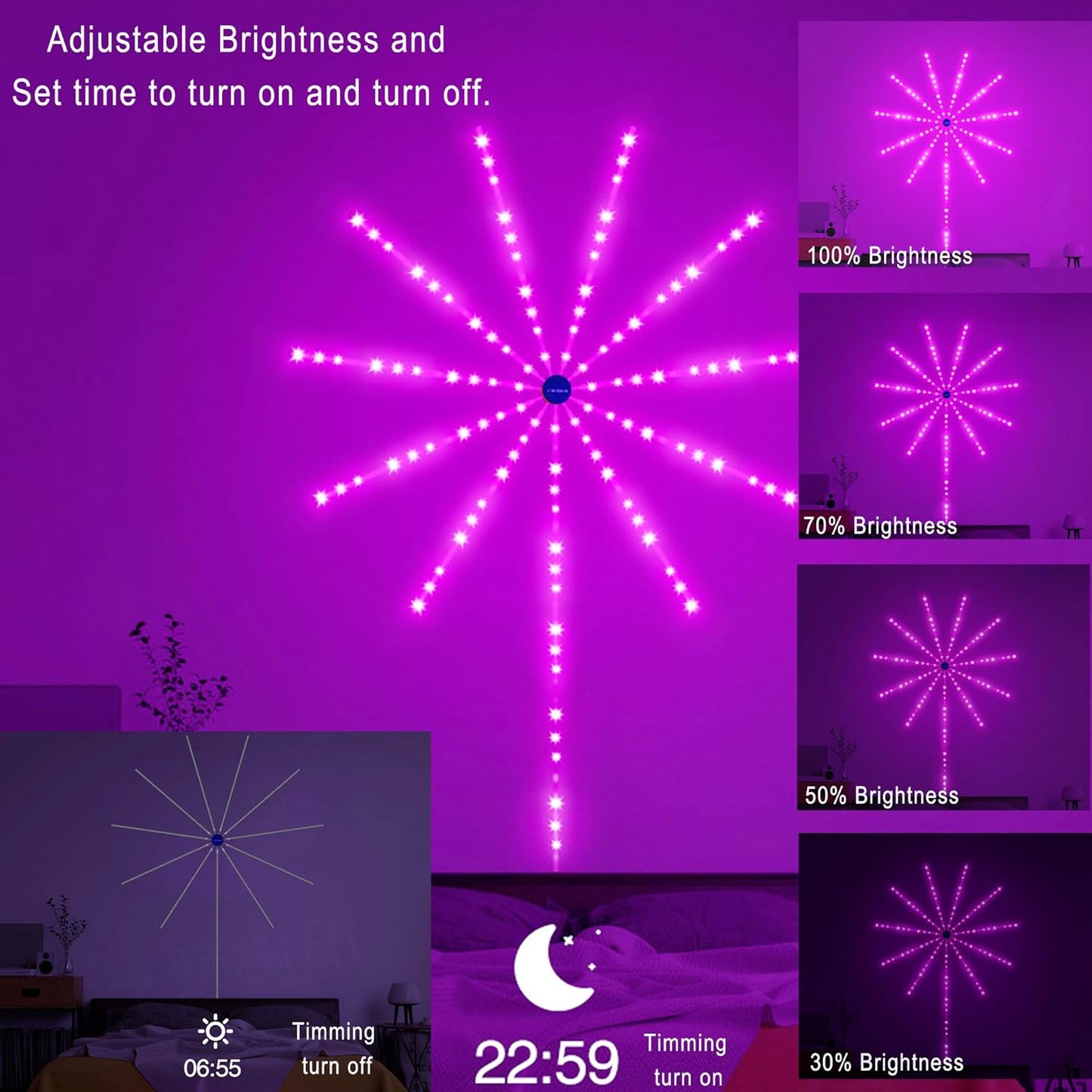 Smart Firework LED Lights Indoor, Music Sync LED Firework Lights with Firework Launch Effect, App and Remote Control, 11pcs LED Strip Lights with RGB Color Changing for Room, Festival Decor