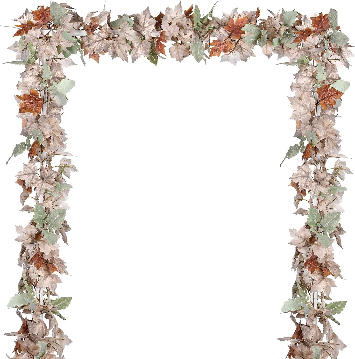 DearHouse 2 Pack Fall Maple Leaf Vine, 5.9Ft/Piece Hanging Garland White Autumn Foliage Thanksgiving Decor for Home Wedding Fireplace Party Christmas (White&Orange)