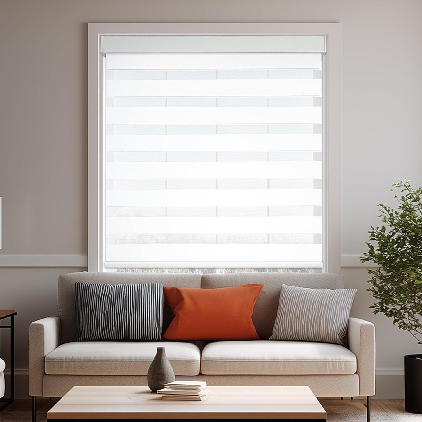 HESTIA Cordless Zebra Blinds Light Filtering Roller Shades Blackout Indoor Window Blind for Home Office,White,49" W x 48" H
