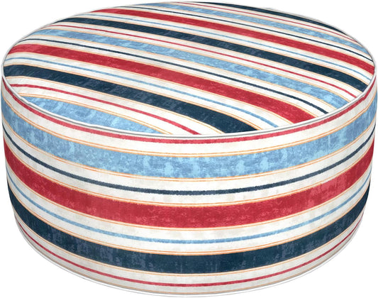 Inflatable Ottoman Stool D31 xH14 for Outdoor/Indoor Use, Water Repellent Patio Foot Rest Stool with Portable Handle,Round Pouf Ottoman Suitable for Garden,Deck and Camping - Stripe Red Blue