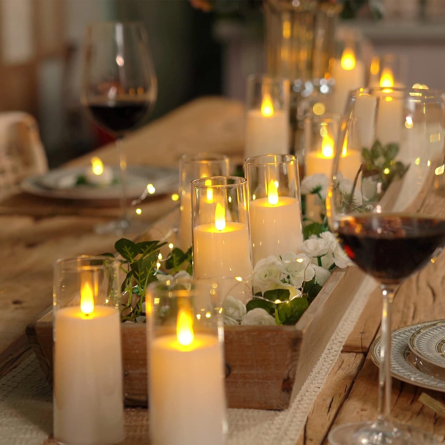 Homemory Pure White Acrylic Flameless LED Candles, Battery Operated With Remote Control and Timer, Electric Fake Candles for Wedding, Home Decor, Set of 9