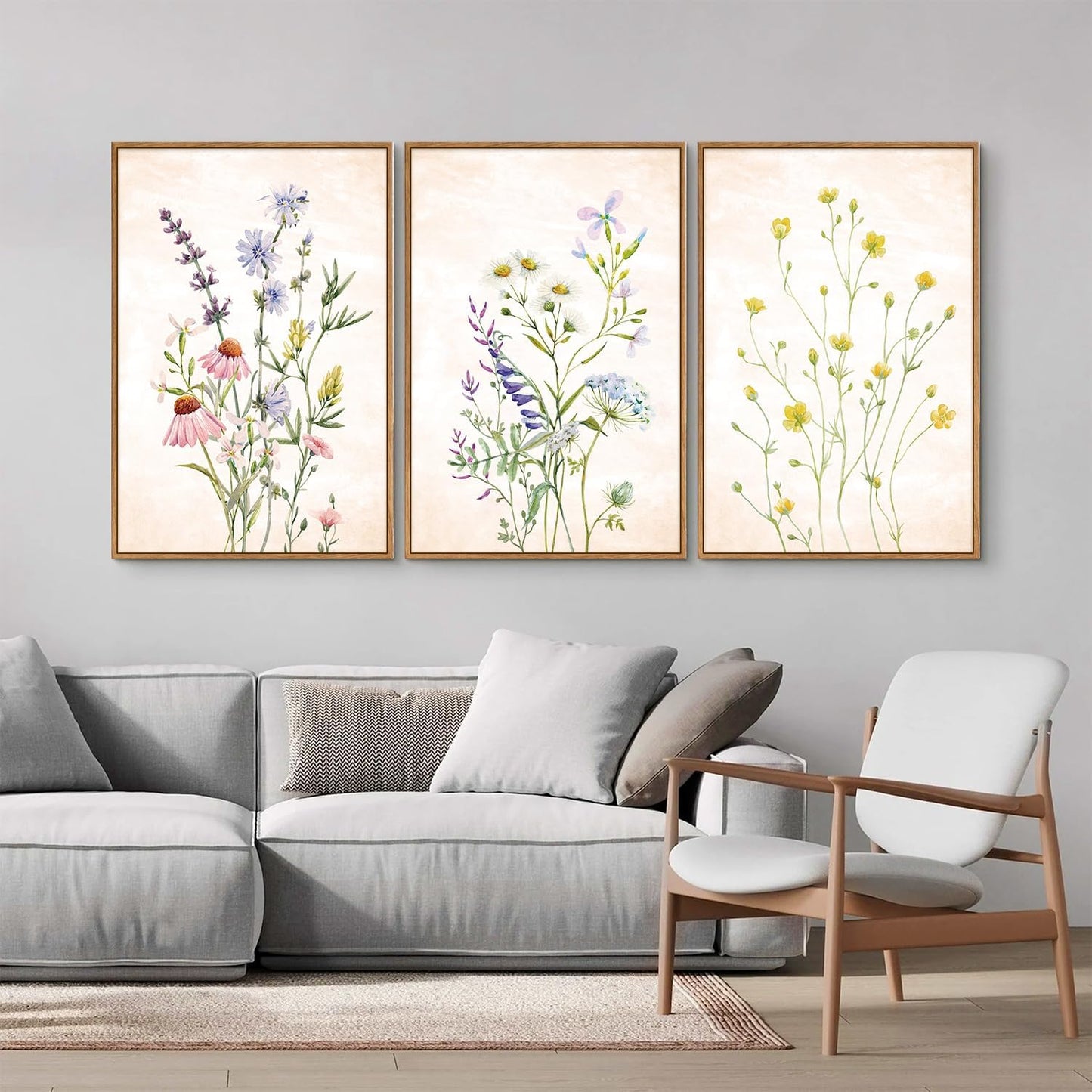 SIGNINART Watercolor Wildflower Framed Canvas Wall Art Set of 3, Boho Botanical Spring Floral Wall Decor, Colorful Minimalist Plant Art Prints for Farmhouse Living Room, Bedroom, Office, Bathroom 16"x24"