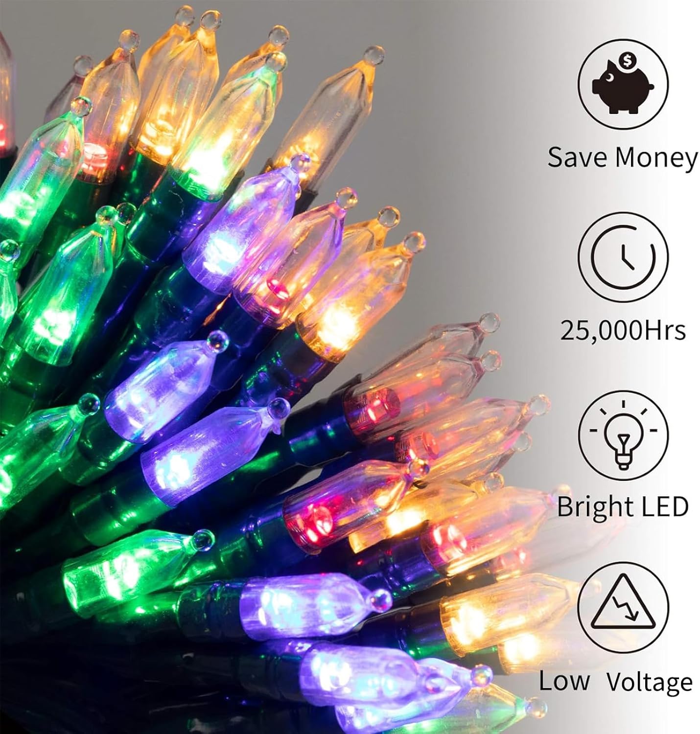 Christmas Mini String Lights Outdoor 4 Pack 17.7 Feet 50 Led 8 Modes Battery Operated Fairy Lights with Timer for Xmas Tree Indoor Holiday Party Decor, Warm White + Multicolored