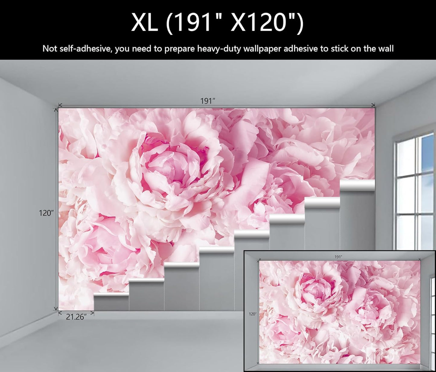 WFBHUA-Pink Floral Wallpaper Mural Peony Flower Wallpaper for Girls Bedroom Wall Murals(Not Peel and Stick)