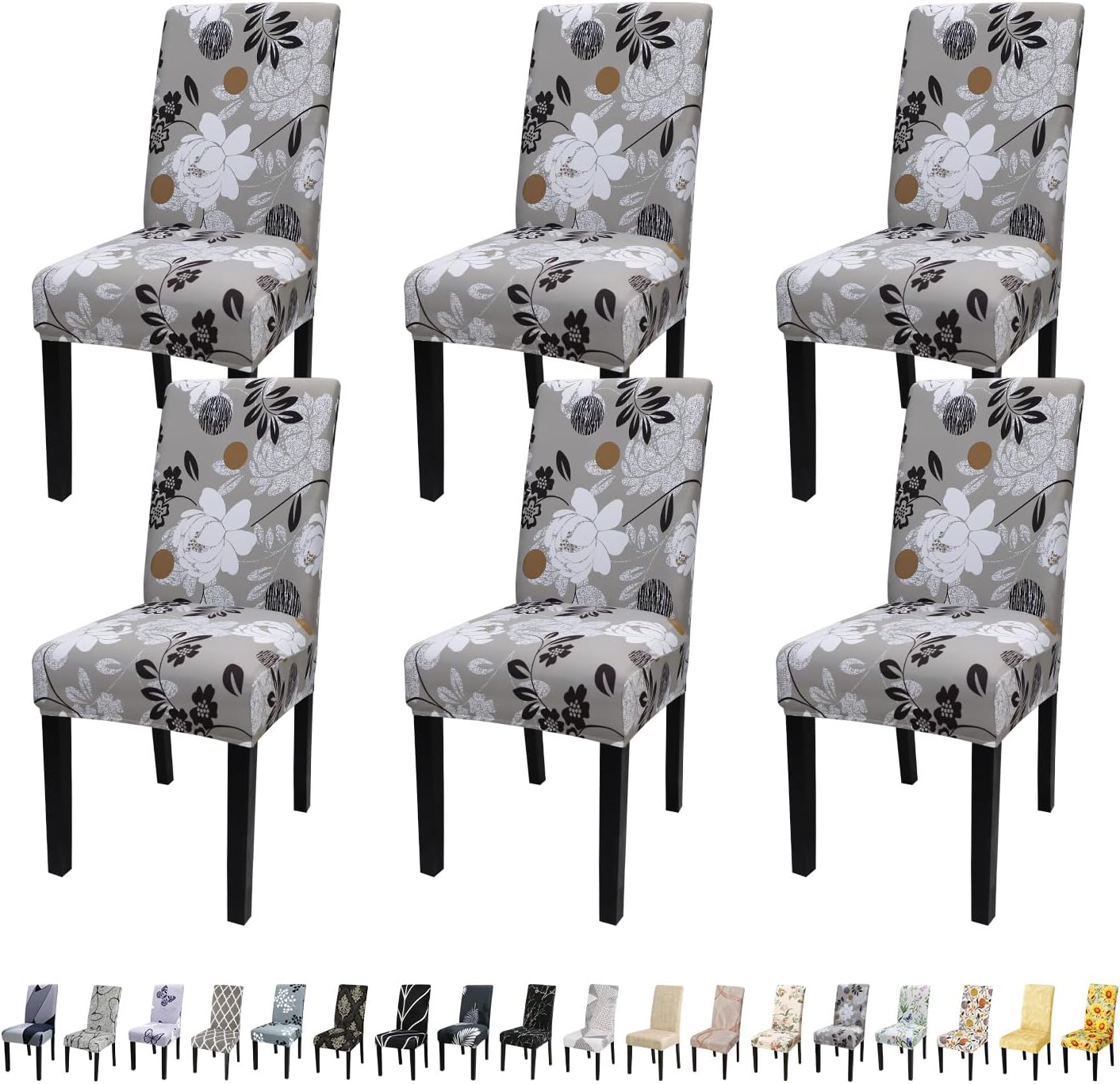 JQinHome Chair Covers for Dining Room Set of 6, High Stretch Removable Washable Parsons Chair Slipcover for Home Party Hotel Wedding Ceremony (Flower,6PCS)