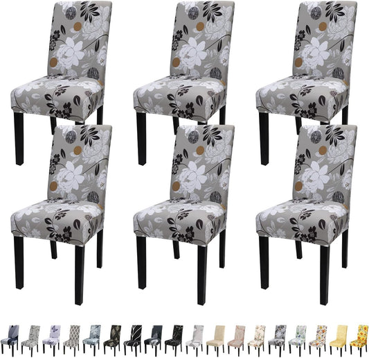 JQinHome Chair Covers for Dining Room Set of 6, High Stretch Removable Washable Parsons Chair Slipcover for Home Party Hotel Wedding Ceremony (Flower,6PCS)