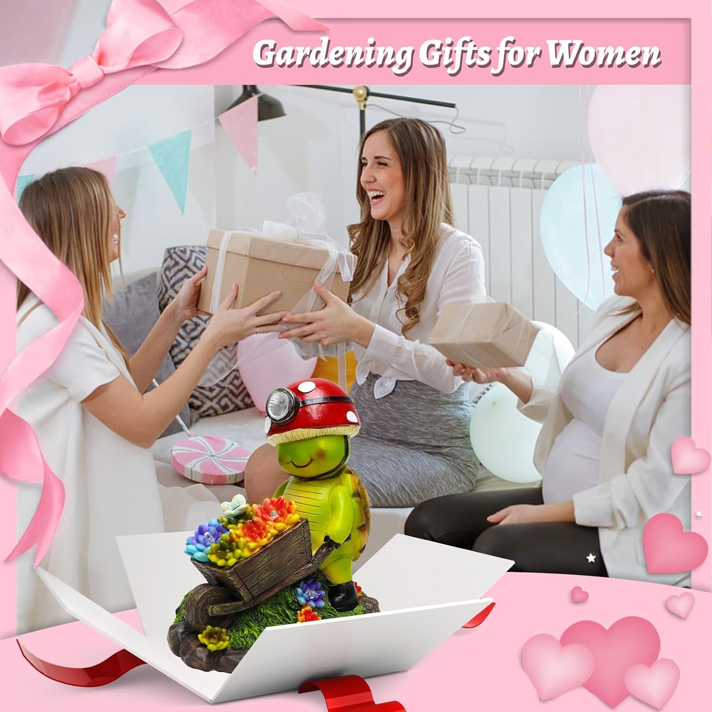 SunGlee Solar Light Turtle Outdoor Garden, Turtle Solar Light for Outdoors Yard Patio Decor 4 LED Sun Powered Outsides Turtles Decor Light Up Garden Statue Gardening Gift for Women Mother Decoration