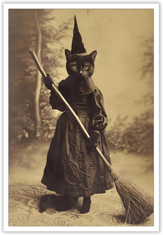 Halloween Decor Posters Black Cat Witch Canvas Wall Art Vintage Spooky Print Of Gothic Room Family Dark Academia Decorations Creepy Picture Poster Aesthetic 24X36inch Unframed