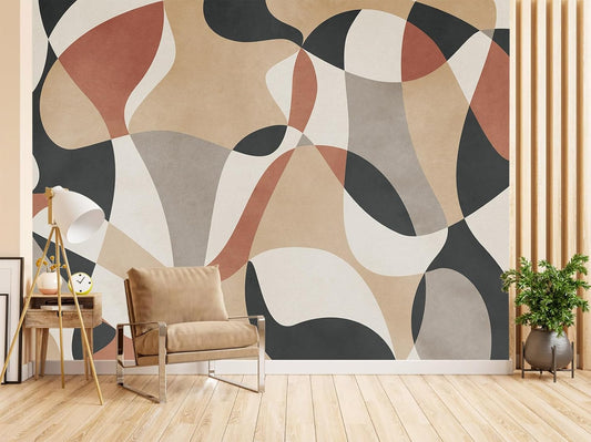Geometric Abstract Art Wallpaper Mural for Living Room (Not Peel and Stick)