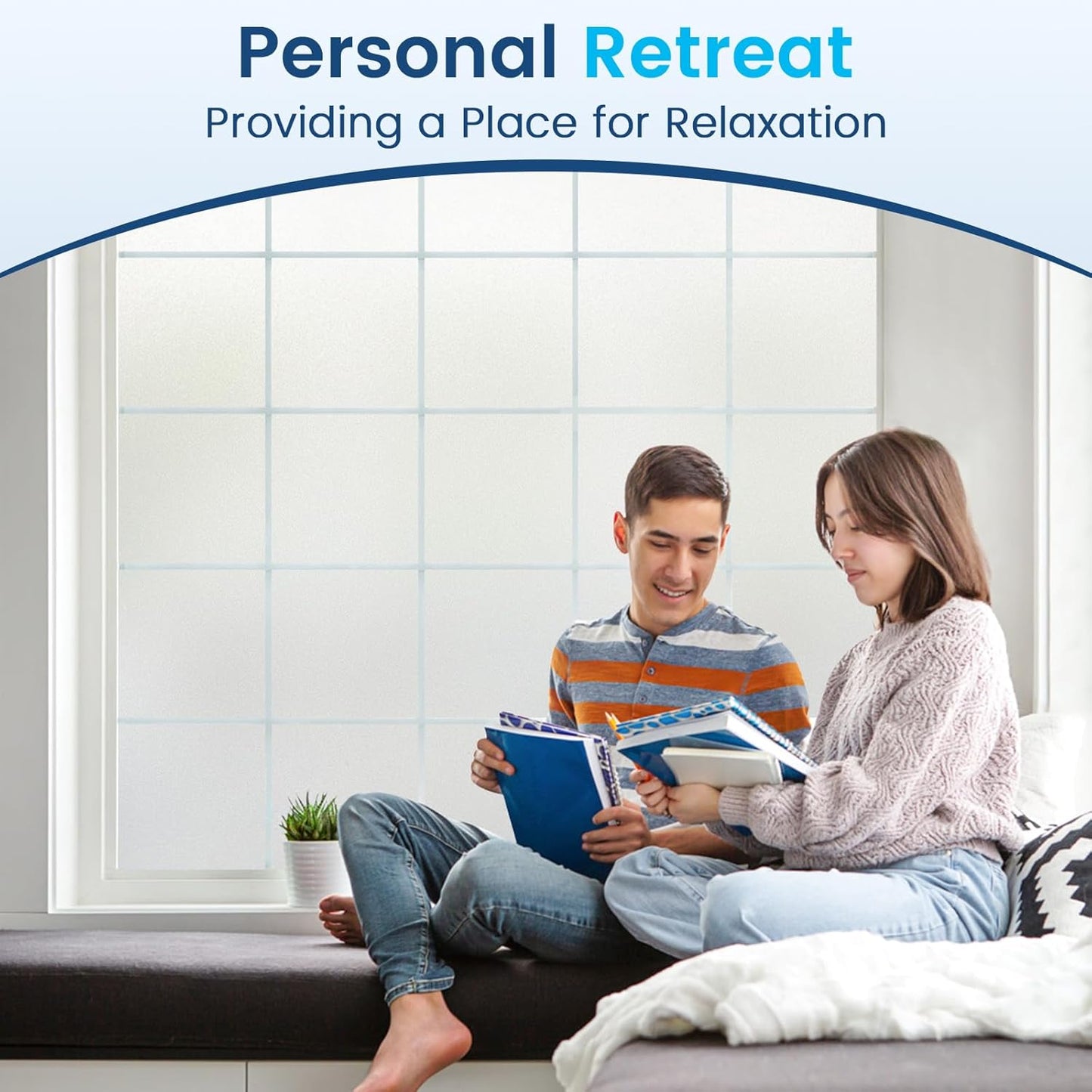 DOWELL Window Privacy Film, Frosted Glass Window Film, Static Cling Non-Adhesive Glass Clings, Sun Blocking Opaque Door Coverings, Reusable Door Sticker for Bathroom Home Office, White, 17.5" x 157.5"