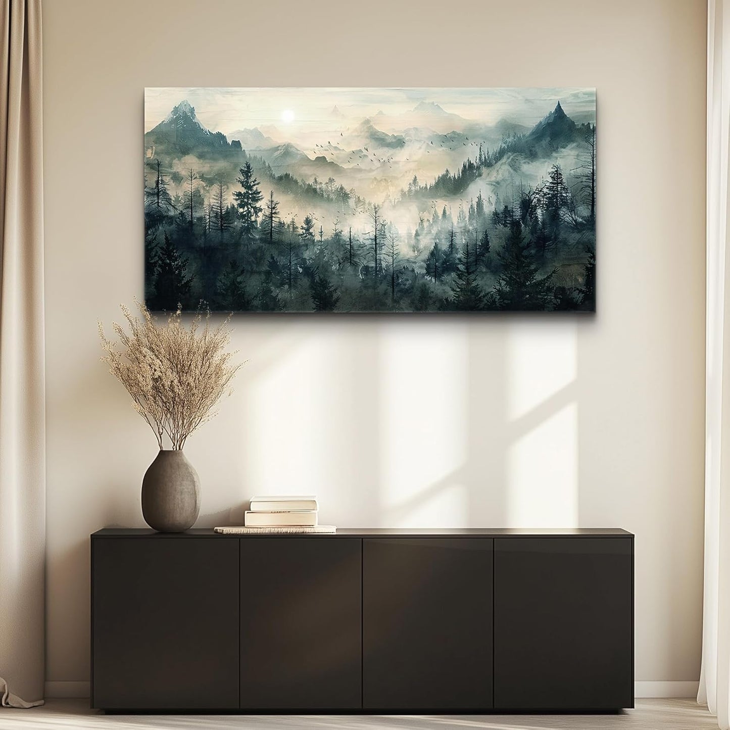 KELIYUAN Mountain View Canvas Wall Painting For Living Room Natural Landscape Painting Misty Forest Wall Decoration For Bedroom Home Decoration Modern Printed Artwork Can Be Hung Directly 20x40 In
