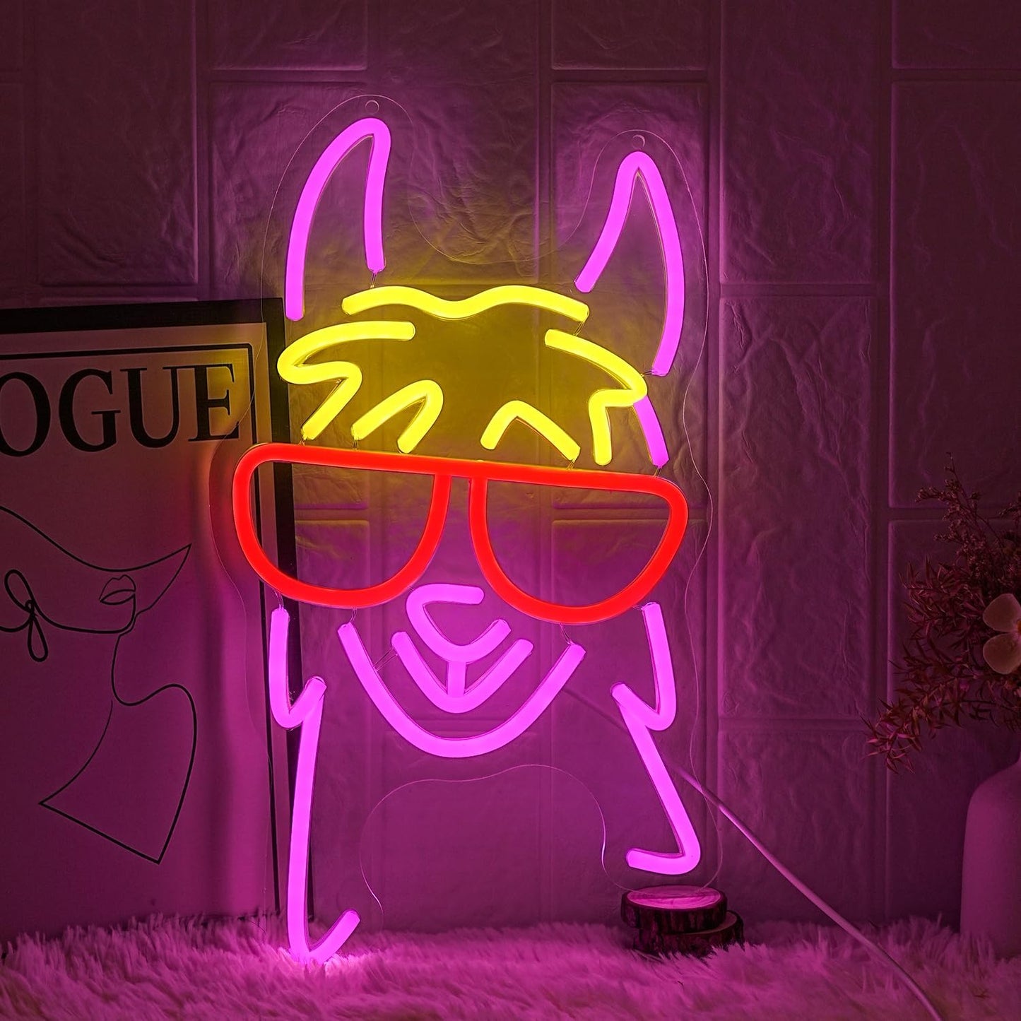 Llama With Red Glasses Neon Sign for Wall Decor Llama Neon Light Cool Animal Neon Light Sign Dimmable USB Powered Colorful LED Neon Sign for Bedroom Zoo Home Bar Pub Animal Lover Restaurant