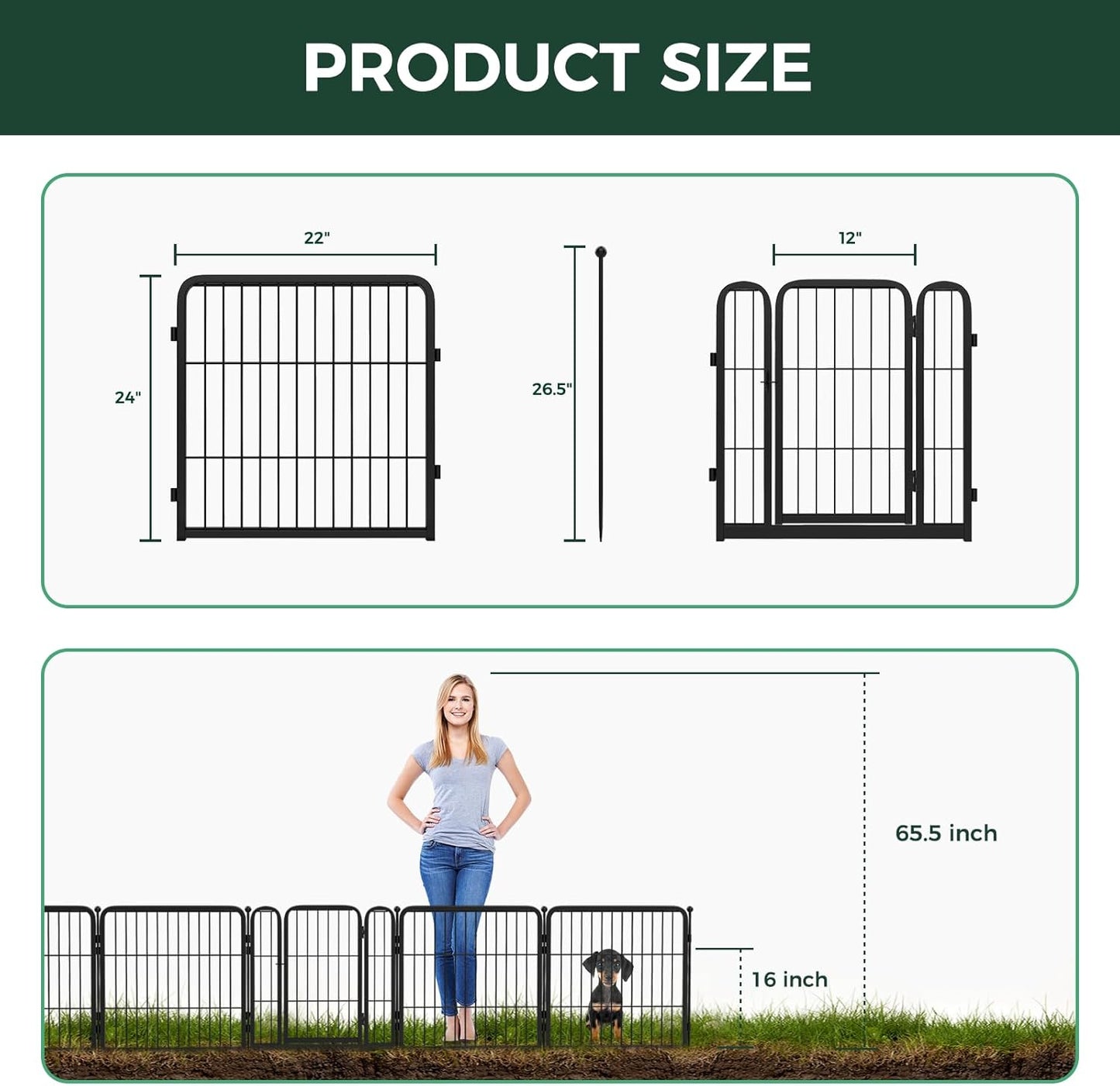 FXW Garden Fence Outdoor for The Yard – 24in(H) x 88.8ft(L) Heavy Duty Metal Animal Barrier for Dog and Rabbit, Decorative Dog Fence, 48 Panels, Black