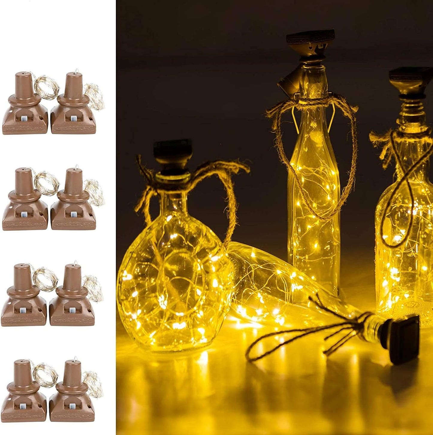 Solar Wine Bottle Lights Outdoor, 20 LED Cork Lights for Wine Bottles Waterproof, Fairy Lights Solar for Wedding Party Garden Patio Decor, Suitable for Most Wine Bottle Mouths-Warm White (8 Pack)