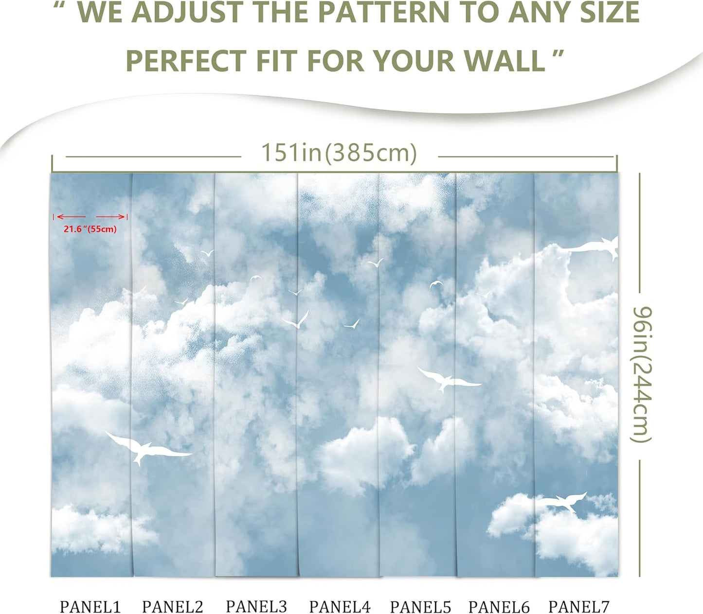 Blue Sky and White Cloud Wallpaper for Ceiling White Pigeon Wall Mural for Bedroom Living Room (Not Peel n' Stick)