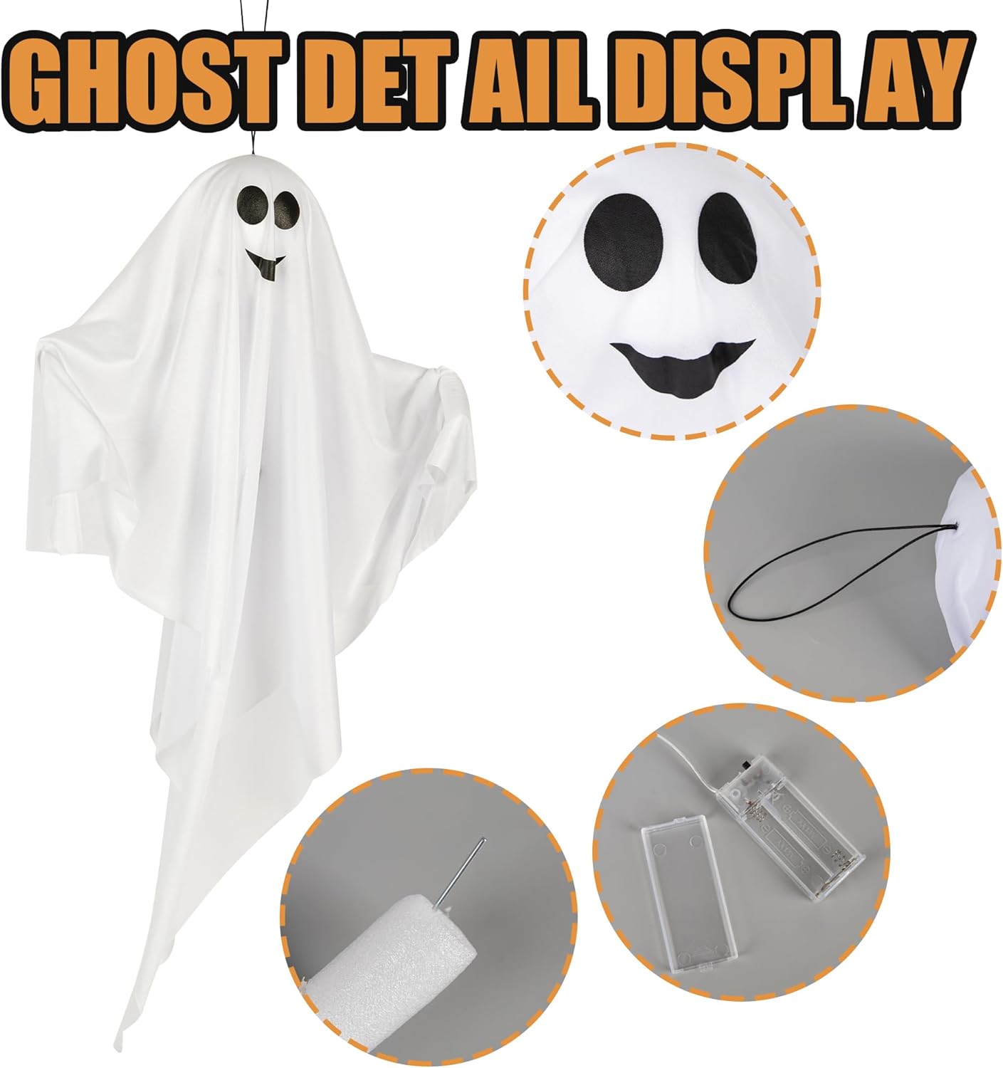 4 Pack Halloween Hanging Ghosts with LED Lights, 27.5 Inch Light Up Ghost Decorations for Indoor Outdoor, Lawn Yard Tree Hanging Halloween Ornaments, Spooky Lighted Party Supplies