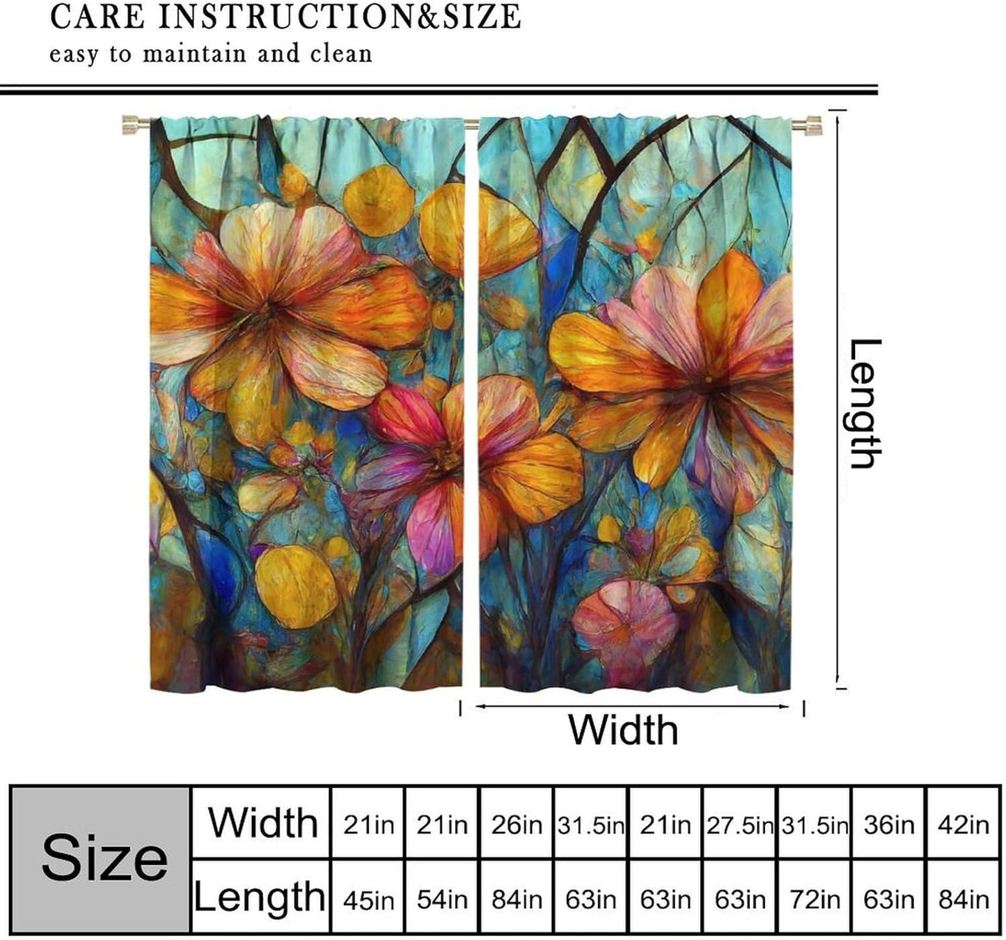 Stained Glass Curtains,Magic Forest Colorful Flowers Abstract Art Home Decor Drapes for Bedroom Living Room Kitchen Window Treatment 2 Panels Set Total Size 42" W X 54" L Inch