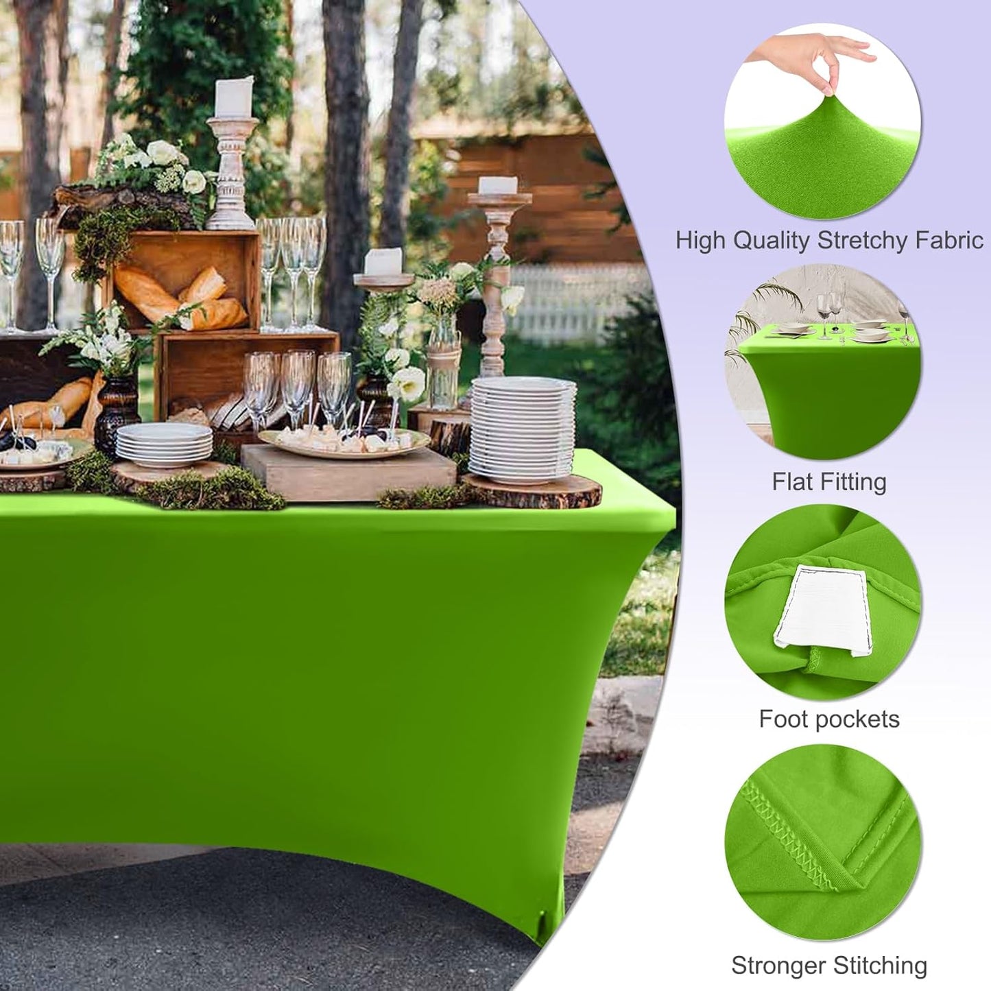 ABCCANOPY 6 FT Spandex Table Cover Stretch Fitted Wrinkle Resistant Tablecloth Reuse for Rectangular Folding Table Patry Event Wedding Banquet Protector Apple Green