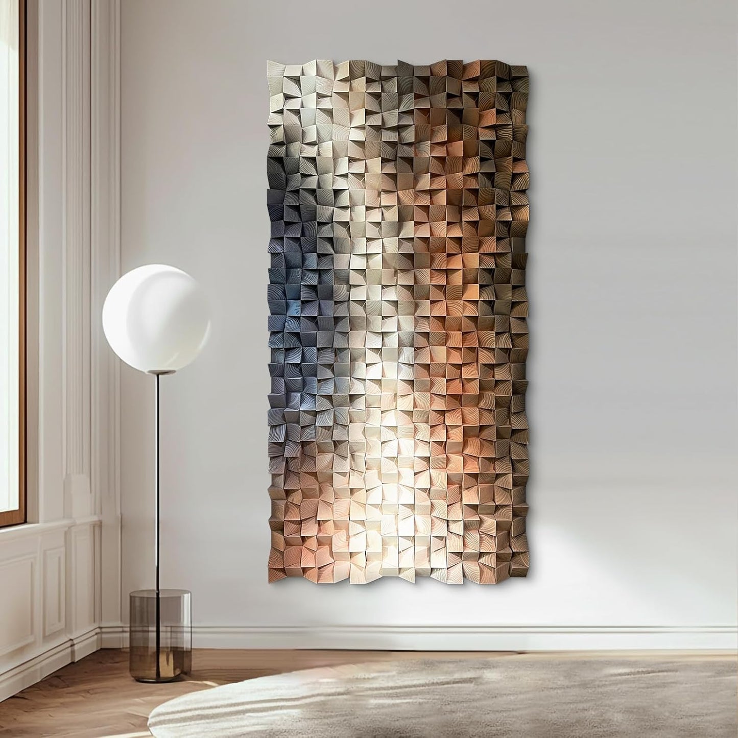 LIUZEYUE - 3D Wood Wall Art Decor Hand Crafted Wooden Blocks | Geometric Sculpture Art Modern Home Office Wall Art Easy Installation 39.4"x78.7"