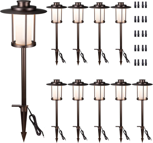 Pathway Landscaping Lighting Low Voltage, 5CCT Adjustable Setting Garden Path Light LED 12V, Outdoor Waterproof Walkway Lights, 5W 150LM ORB All Aluminum for Outside Patio Yard (10 Pack)