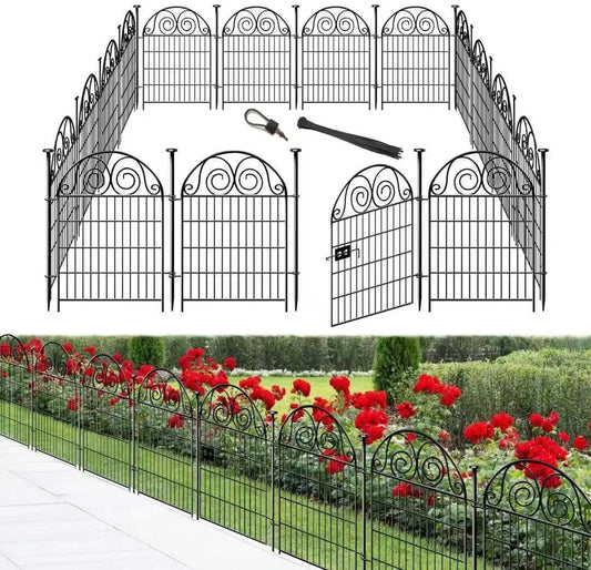 Tall Garden Fence Animal Barrier with Gate, 36 in(H) 14 Panels Garden Fences and Borders for Dogs, Dog Fence Outdoor for Yard, Total Length 30.6 Ft Metal Temporary Fencing│Patented