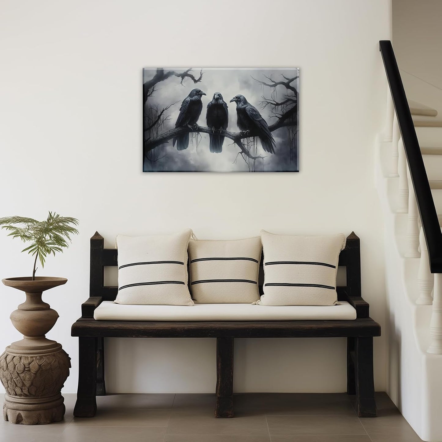 OAAPITI Halloween Wall Art Black Raven Art Poster Night Forest Landscape Pictures Print Scary Weird Black Crow Living Room Home Bedroom Decor(Artwork-5,16"x24")