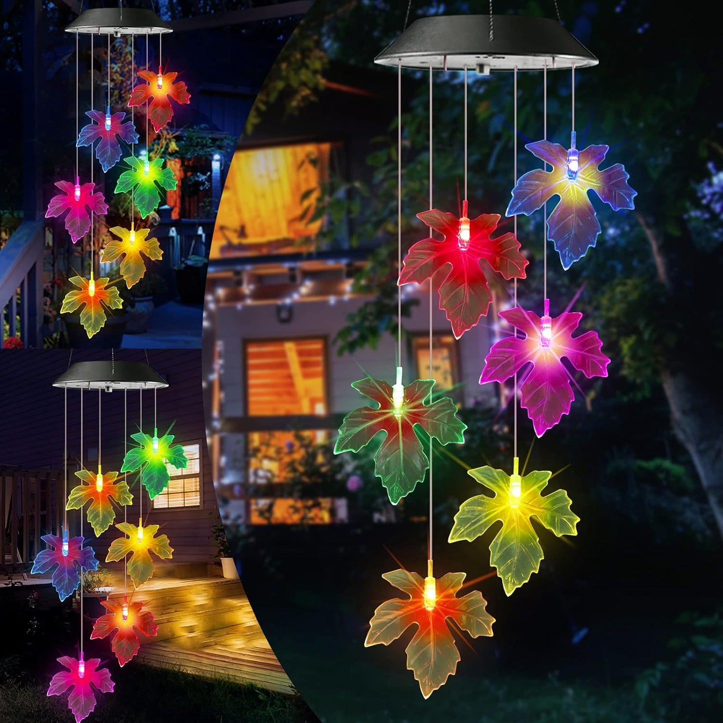 Toodour Solar Wind Chimes, Color Changing Maple Leaf Wind Chime, LED Mobile Wind Chimes, Waterproof Outdoor Wind Chime Lights for Garden, Patio, Party, Window, Thanksgiving