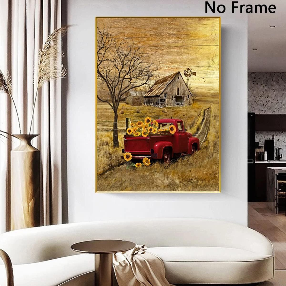 Barn Prints Farmhouse Old Barn Vintage Farmhouse Canvas Wall Art Red Truck Wall Art Old Truck Red Canvas House Pictures Wall Decor Old Barn Sunflower Pictures 16x24inch No Frame