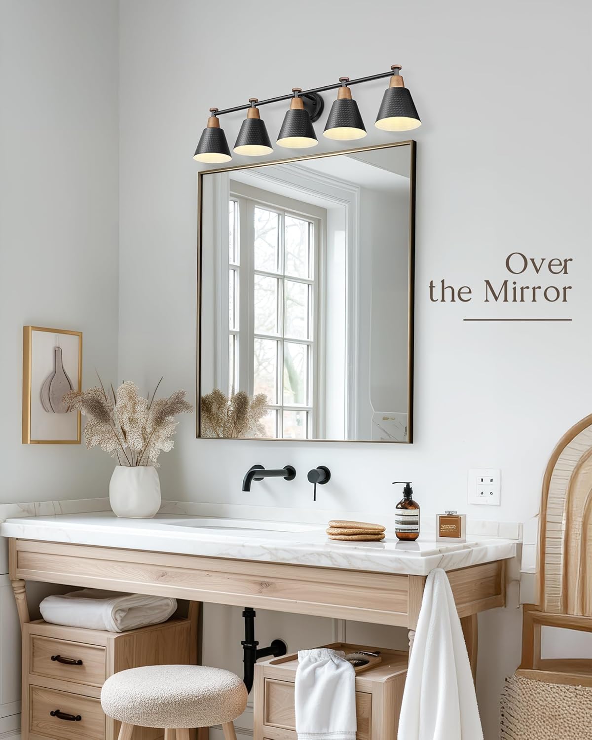 FEMILA 37.4" Black Vanity Light, Black Bathroom Light Fixture, Bathroom Lighting Fixtures Over Mirror with Matte Black Finish, 4FG59B-5W BK